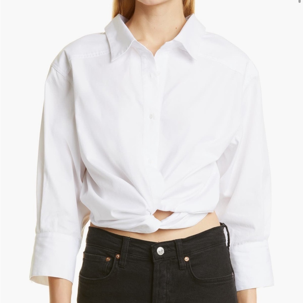 Alix NYC Loretta Knotted Hem Cotton Button Down White Shirt Size Medium